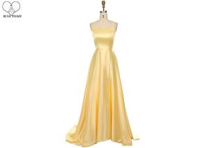 China Yellow Long Tail Gown Stretch Satin Fabric Sleeveless Backless Bandage For Party wholesale
