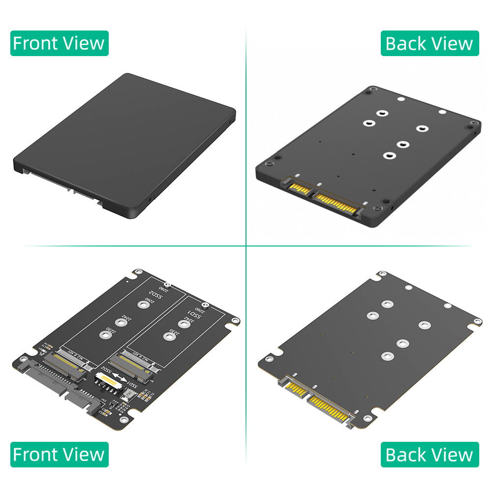 Dual M.2 B Key/B&M Key SSD to 2.5" SATA III Card With Selection Switch Plastic Enclosure