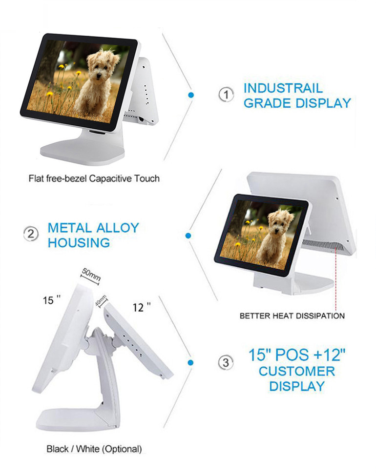 White Color Touch Pos System , Cafe Pos System With Aluminium Alloy Housing