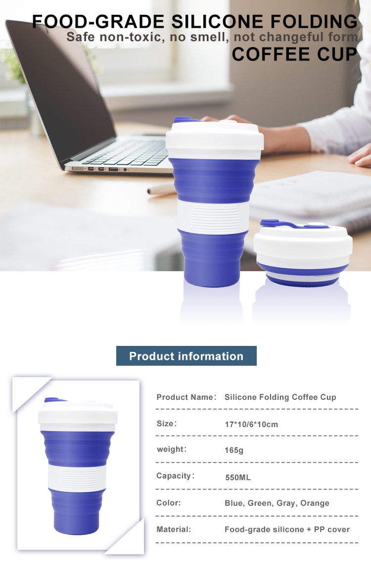 19.5oz Collapsible Silicone Reusable Coffee Cup