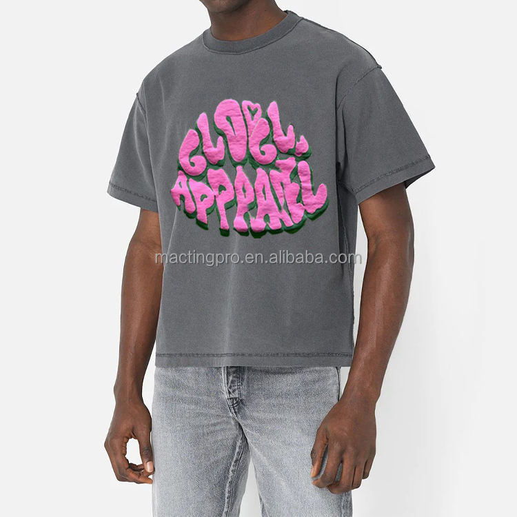 Men's and Women's Vintage Washed T Shirt 2024 Summer Thick Neck Cut Raw Hem Cropped