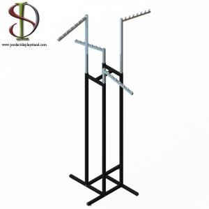 China Chrome 4 Way Black Metal Clothing Display Rack With Sloped Tube wholesale