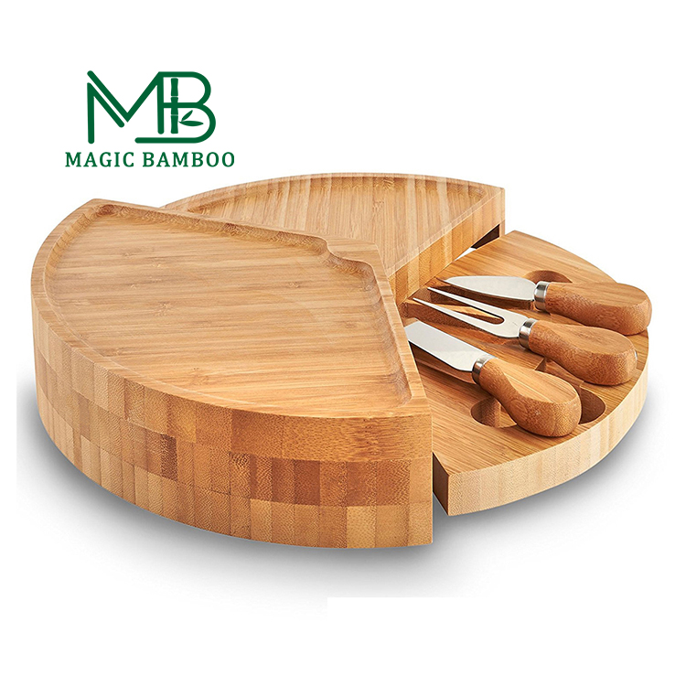 Round Bamboo Kitchen Cutting Board Knife Set For Chopping Blocks