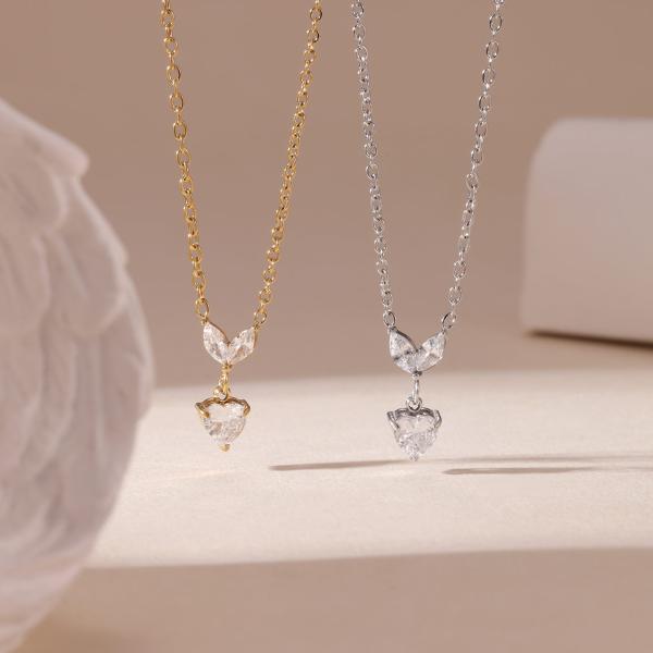 Elegant Stainless Steel Necklace with Heart and Marquise Zircon Pendant Retail for MOQ 2 Pieces