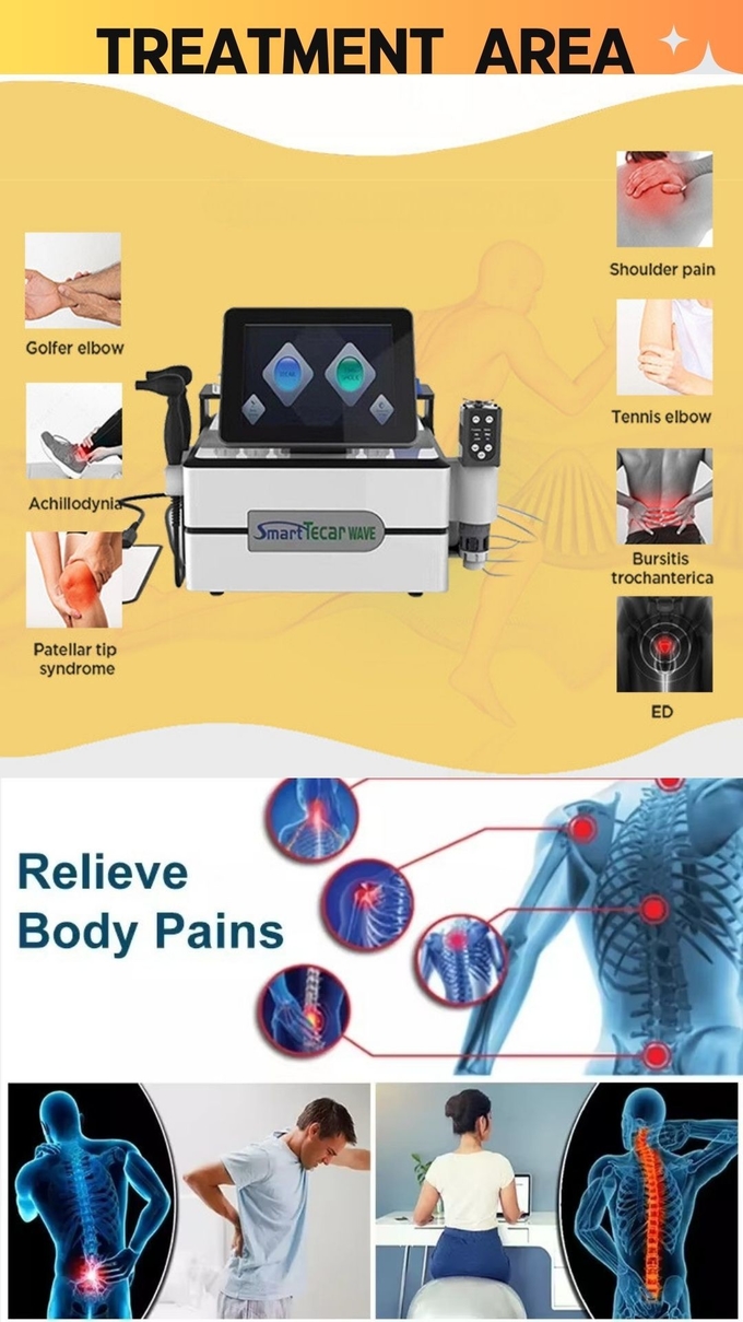 Energy 5-200 MJ 3in1 Smart Tecar Wave Machine for Shockwave Therapy and RET CET Treatment