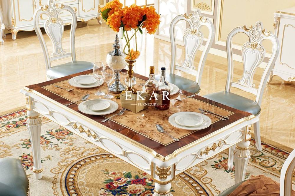 French Style Elegant White Wooden Leather Dining Chair