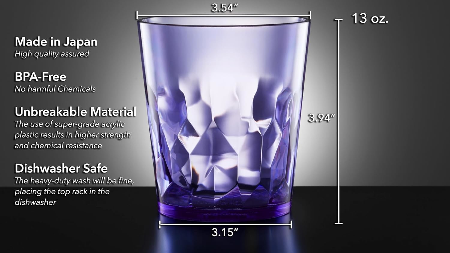 13oz Unbreakable Premium Drinking Glasses Set Of 6 Super Grade Acrylic Plastic