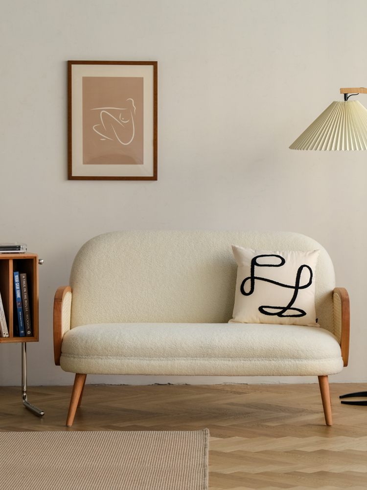 Solid Wood Rattan Modern Fabric Sofa Set Cloth Single Leisure Chair
