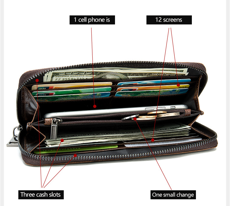 Minibook Credit Leather Wallet with Long Zipper Luxury Handbags