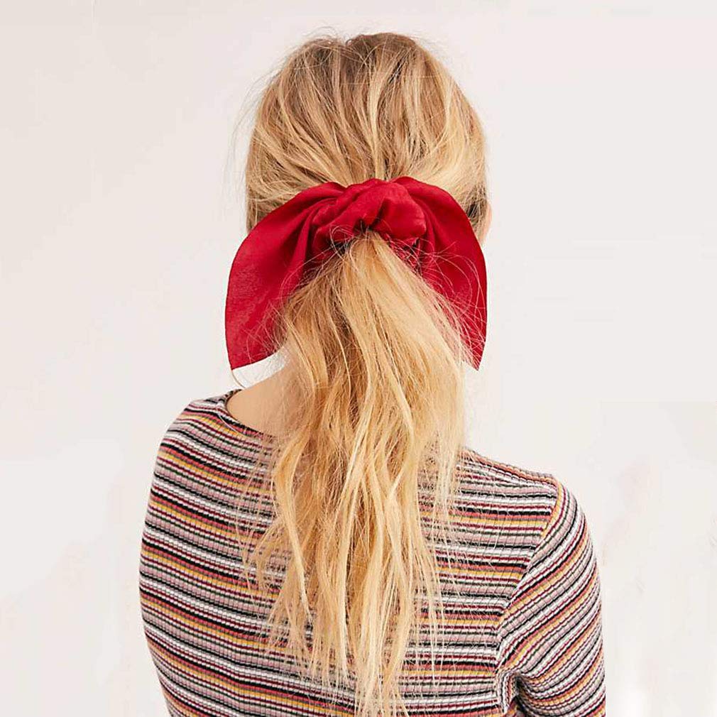 60 Bunny Ear Satin Silk Scrunchies , Girls 22 Momme Silk Elastic Hair Ties