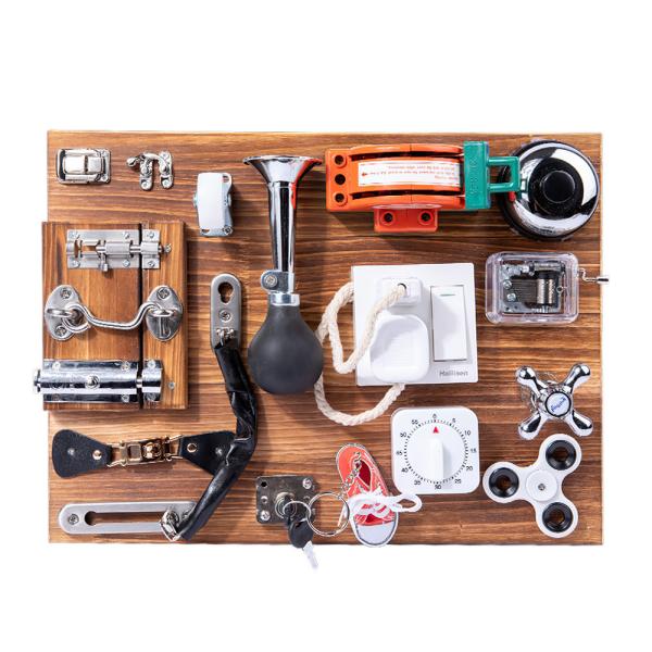 Kids' Travel Toy Beech Wood Busy Board With Keys Latches Buckle Handmade DIY
