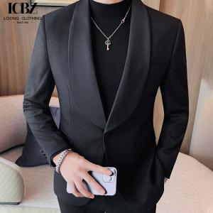 China end Business Formal Dress Suit Blazer Jacket in Black Leather Fabric for Men's Attire on sale