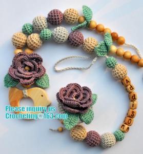 China baby name pacifier holder, wood bead pacifier clip , baby shower gift, dummy holder , amigurumi horse wholesale