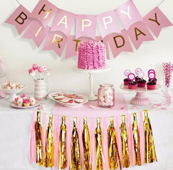 Paper Ball Bunting Set Wedding Party This set includes: A set of pink happy birthday fish tail flag