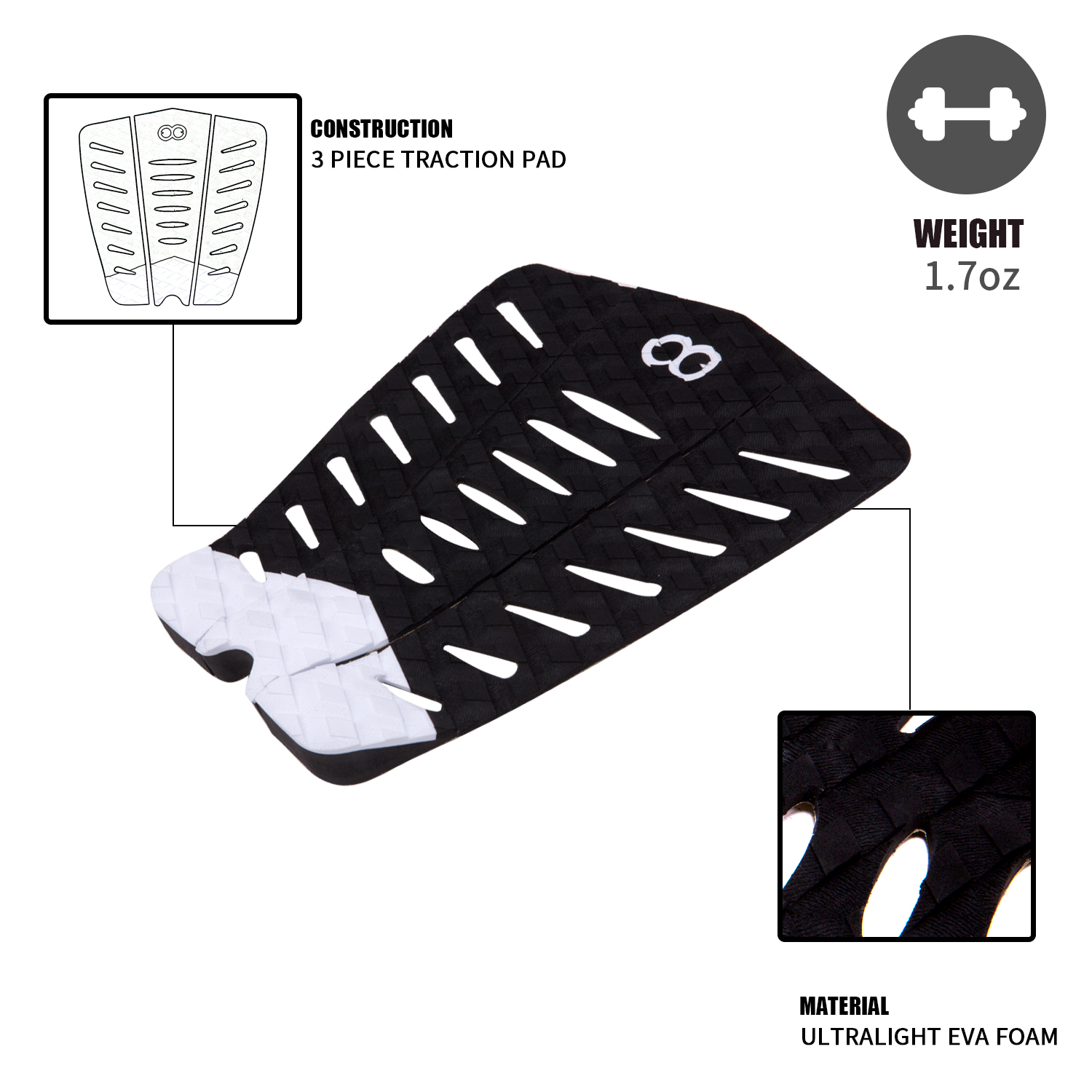 Applicable People Unisex Surfboards 3PCS EVA Surf Grip Deck Pad Traction Pad Surfing
