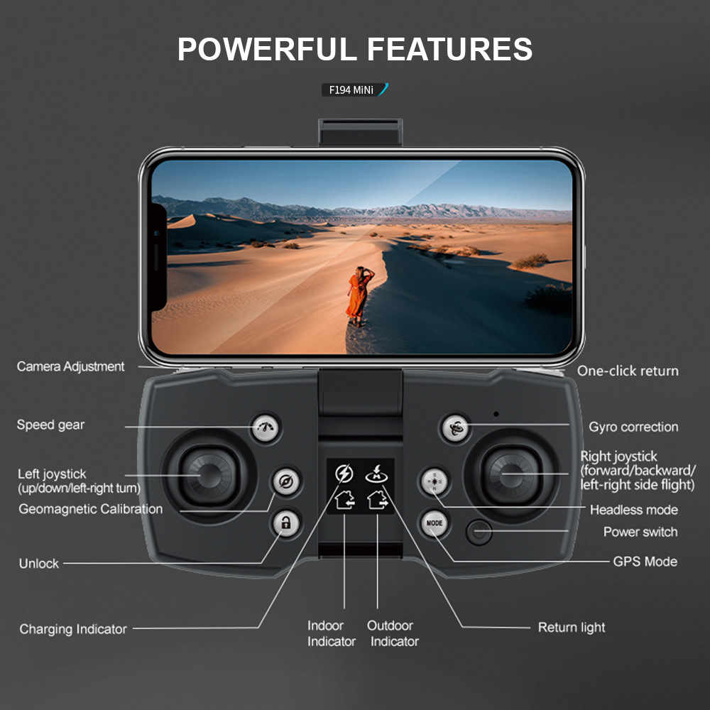 Foldable Mini Drone F194 with GPS and Dual Camera Aerial Photography Remote Control Aircraft