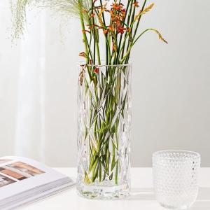 China Rhombus Shaped Glass Vases Machine Pressed Clear Cylinder Glass Vase wholesale