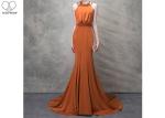 Orange Mermaid Ladies Party Wear Gown Long Tail Blue Beads Hanging Neck