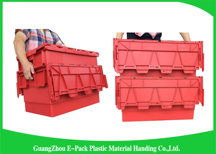 Red Plastic Attached Lid Containers / 43L Plastic Storage Bins
