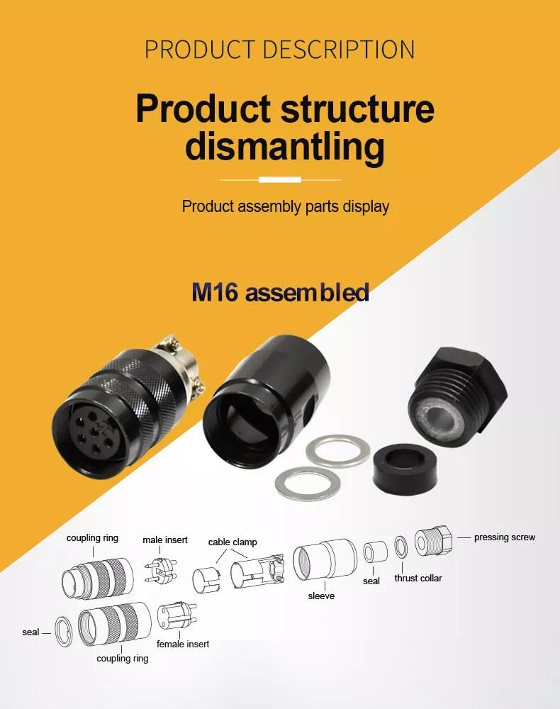 Field Wirable M16 Waterproof Connector Male Female 2 - 12 Poles M16 Circular Connector