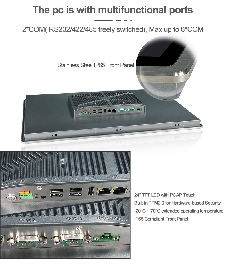 All In One 24 Inch Industrial Touch Panel PC , Wall Mounting Desk Stand All In One Panel Pc