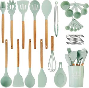 China Silicone Kitchen Utensil Sets Wooden Handle Kitchen Gadgets Utensils Set wholesale