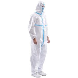 China Hospital Disposable Ppe Gowns Medical Coveralls White With Blue Tape wholesale