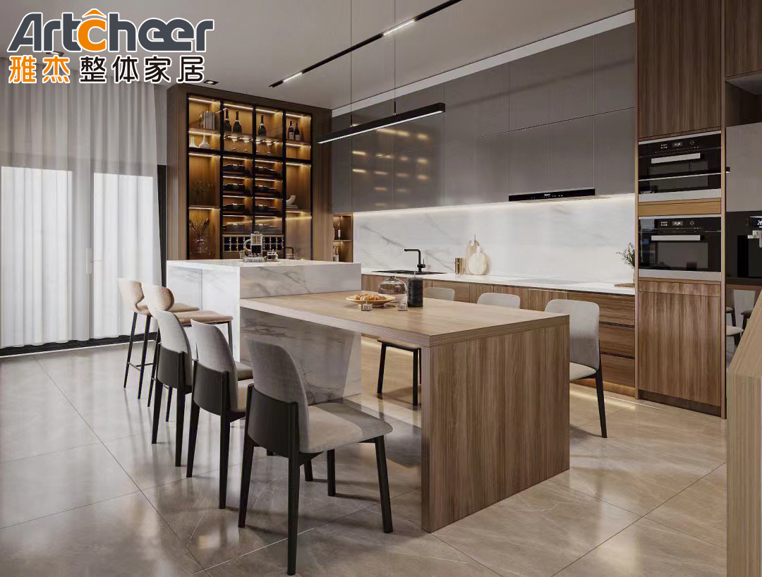 Modern Style Customized Color Cabinet Pantry with Quartz Counter Top and Storage