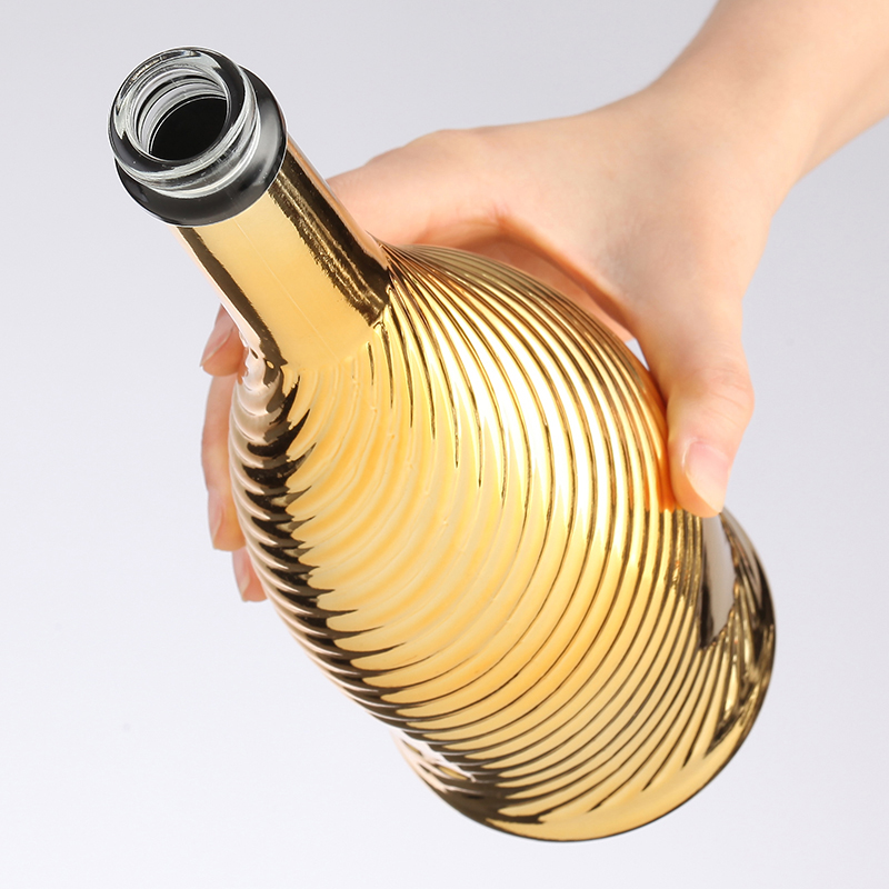 Glass Collar Material 750ml Champagne Glass Bottle with Electroplated Finish and Cork