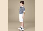 Striped Short Sleeve Bow Tie Kids' Clothes British Student Baby Shirt Shorts Set