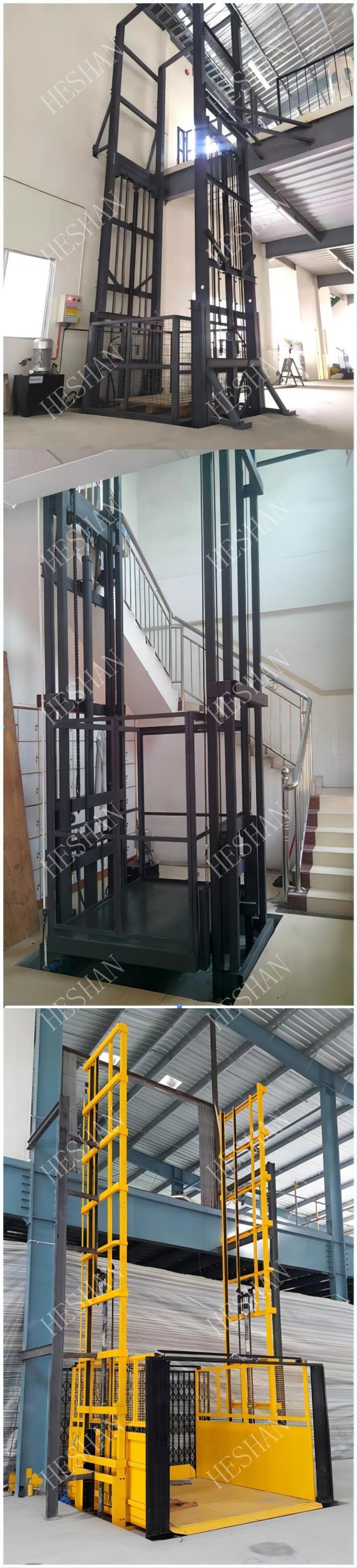 Heavy Duty 4 Post Steel Cargo Lift Elevator Platform Hydraulic For Warehouse