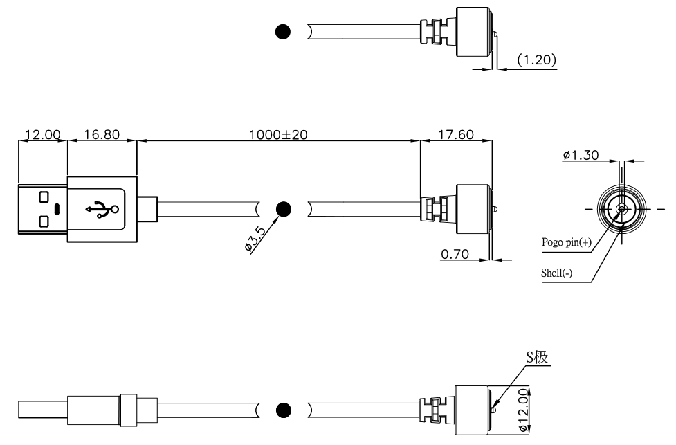 Round Wmagnetic Power Cable Connectors For Guard Tour Patrol Device