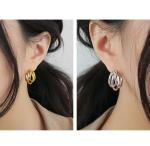 Lanciashow 925 Solid Silver Gold Plated Jewelry Circle Hoop Earrings Three Band