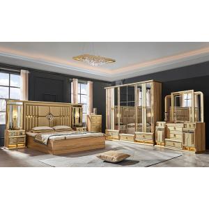 China Wooden Modern Gold King Size Bed Double Master Room Villa Home Royal Full Queen Wood Luxury Bedroom Furniture Set wholesale