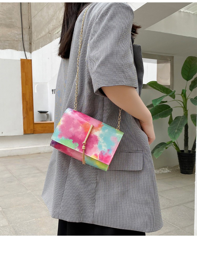 Women's Colorful Style Small Square Bag with Colorful Chains and Tassel Decoration