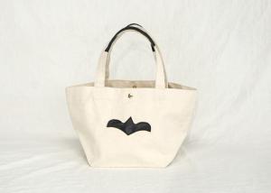 China 16oz 100% Cotton Canvas Tote Bags , Recyclable Tote Bag With Black Leather Logo wholesale