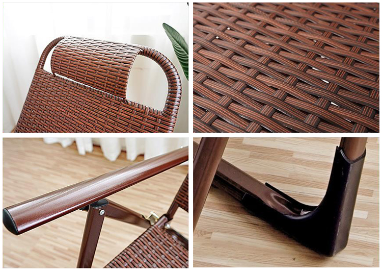 Outdoor Beach Balcony Garden Portable Rattan Folding Sun Lounge Chair with Foot Pedal