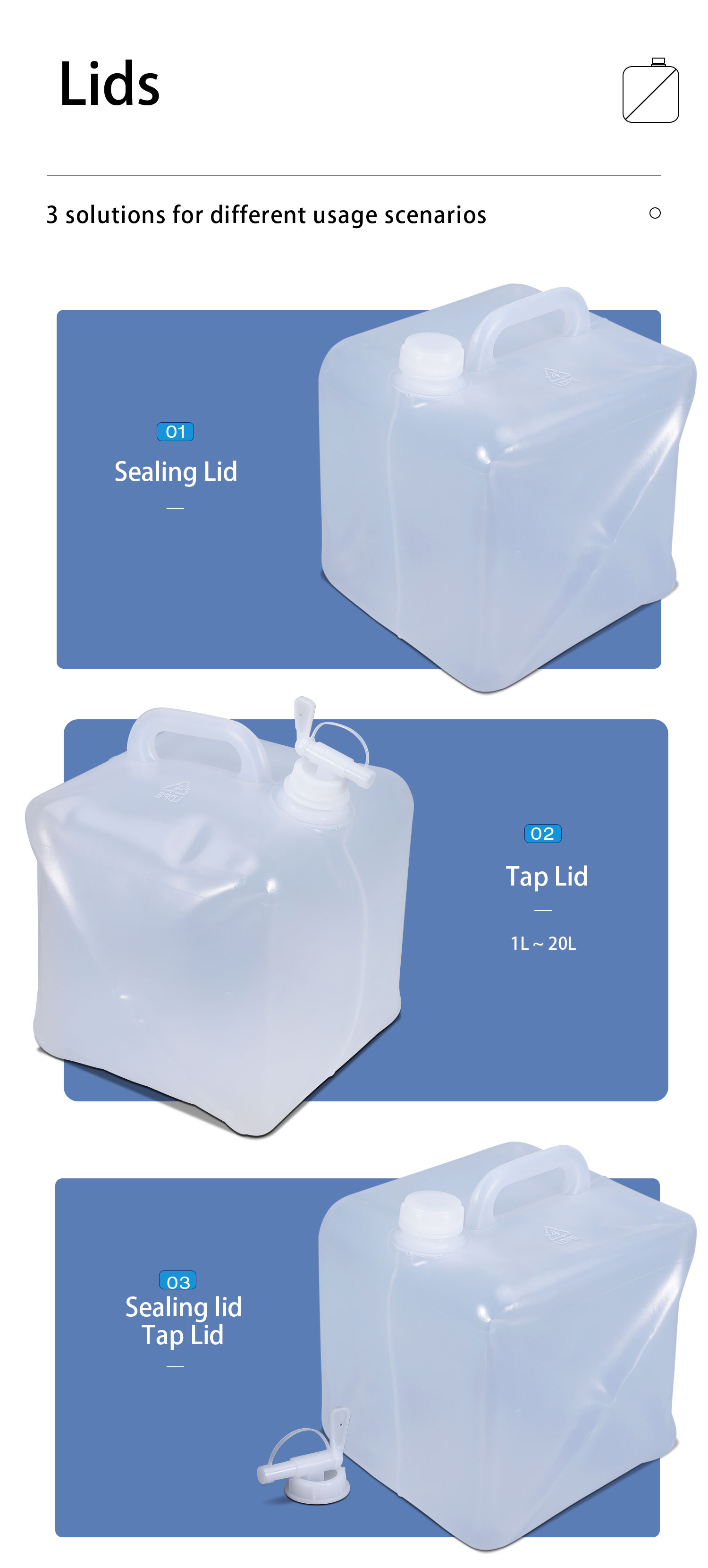 Eco-Friendly 2L Water Container Soft Collapsible Plastic Jerry Can with Faucet Lid
