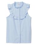 Polyester Ruffled Collar Pool Blue Women Sleeveless Shirts