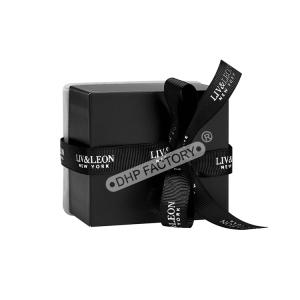 China Black Jewelry Packaging Boxes With Black Ribbon And Velvet Insert wholesale