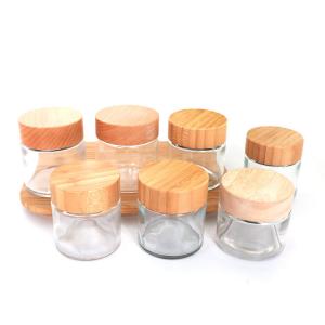 China Oil Concentrate Bamboo Transparent Glass Jars Childproof Lid Dia 64mm 120ml wholesale