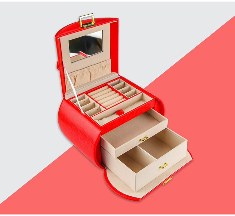 Red MDF Jewelry Gift Boxes Bulk Packaging PU Leather Jewelry Organizer Case
