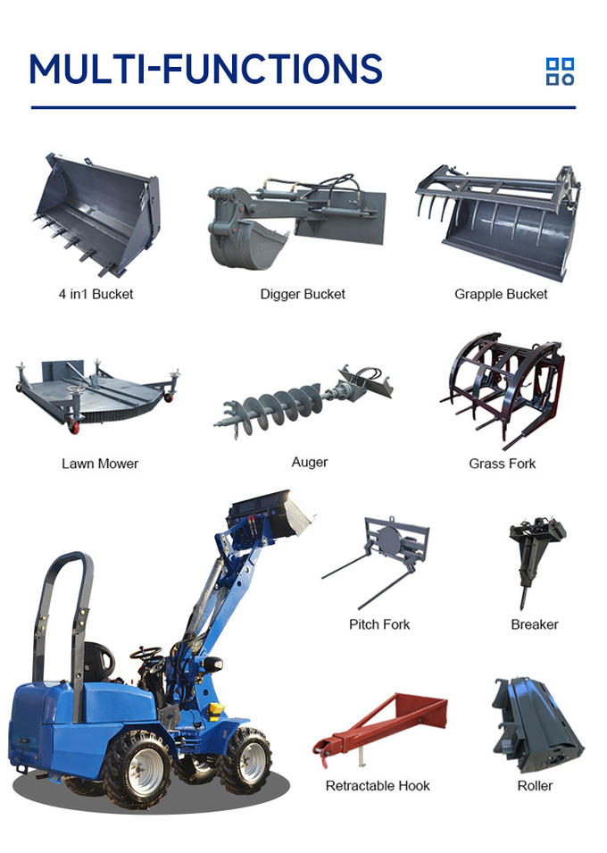 2000kg Small Wheel Loader With Max Dump Height 2167mm Steering Angle 49°