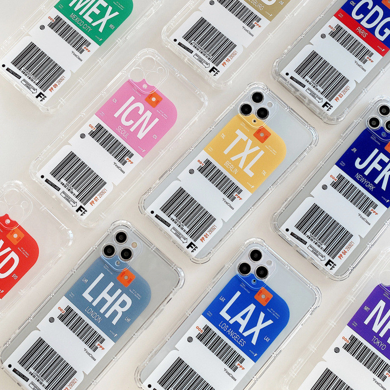 Iphone 12 Shockproof Phone Cases Boarding Pass Air Ticket City Plane slip free