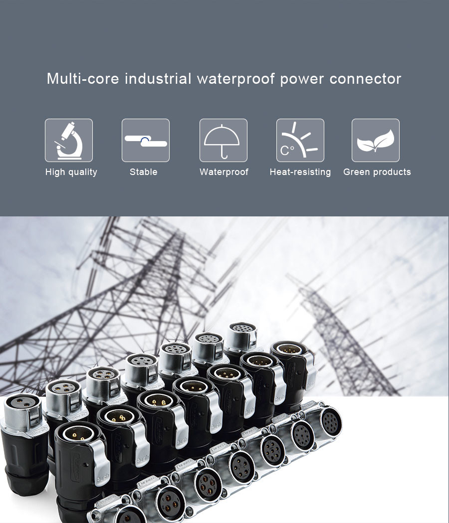 LP16 series Black Plastic Shell 3Pin Electric Plug and Socket Waterproof Connector for Lighting and Audio and Visual