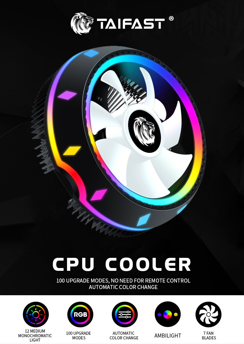UFO High Power CPU Cooler Fans Processor Heatsink Colorful Light 2900rpm 12v PC Air 38CFM