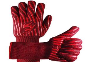 China Red Heat Resistant Work Gloves , Aramid Fiber Material Bbq Grill Gloves wholesale