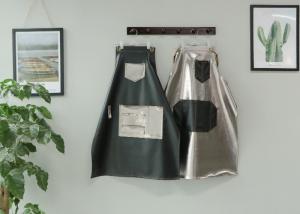 China PU Leather Kitchen Cooking Apron Silver And Black Stitching Padded wholesale