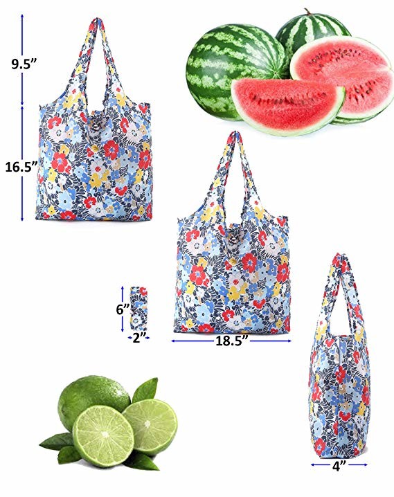 Stylish Folding Design Reusable Shopping Bags With Zipper Pouch Washable