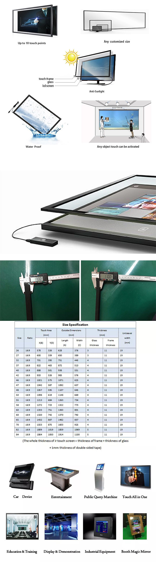55 Inch Plastic IR Infrared Touch Panel Laptop Screen Frame Overlay For Monitor